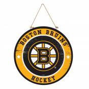 Boston Bruins 18x18 Round Wood Sign With Hanging Rope