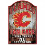 Calgary Flames 11 x 17 Wood Fan Cave Sign