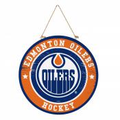 Edmonton Oilers 18x18 Round Wood Sign With Hanging Rope