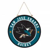 San Jose Sharks 18x18 Round Wood Sign With Hanging Rope