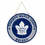 Toronto Maple Leafs 18x18 Round Wood Sign With Hanging Rope