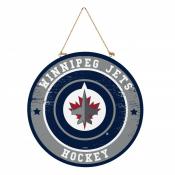 Winnipeg Jets 18x18 Round Wood Sign With Hanging Rope